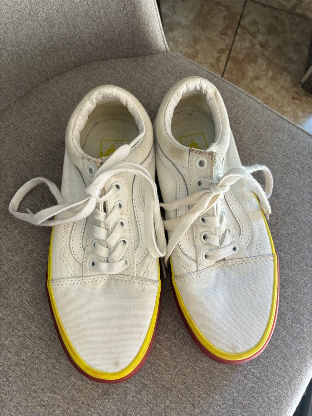 Vans off The wall Classic White Canvas womens Sneakers with Yellow Accent